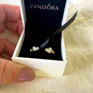 Authentic Pandora Sterling Silver Luminous Hearts Stud Earrings